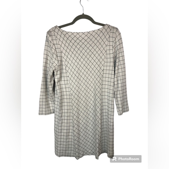 J. Jill Women’s Tunic Plaid Windowpane Grayish Cream Fine Black Lines Pointe - Picture 2 of 10